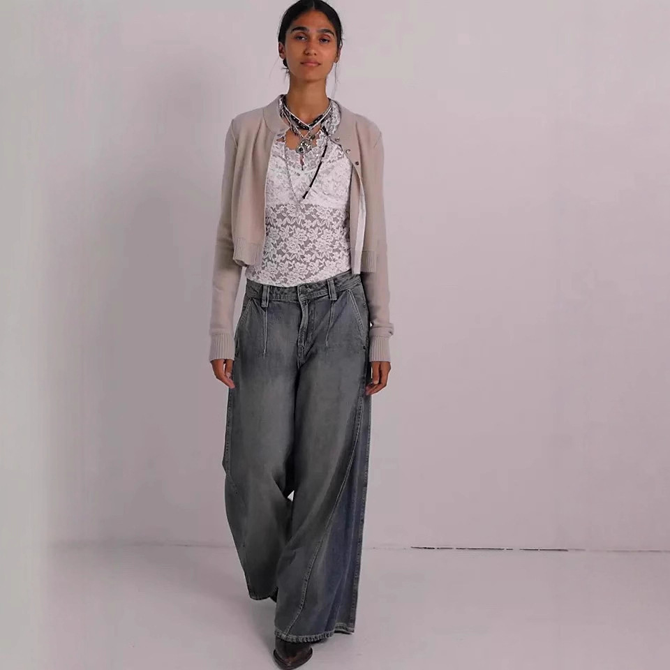 Womens Fashionable Retro Wide-Leg Denim Jeans - الصورة 4