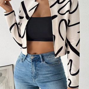 Womens Stylish Casual Printed Jacket Top