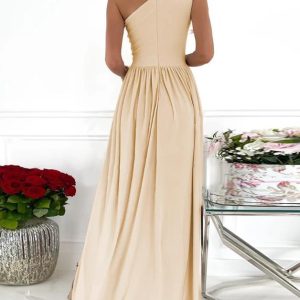 Women's One Shoulder High Split Cutout Sleeveless Elegant Sexy Cocktail Maxi Dress