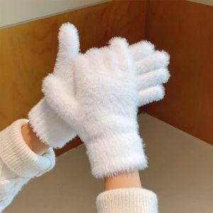 Winter Thickened Simulated Rabbit Fur Gloves Warm Mink Fur Riding Plain Five-finger Outdoor Skiing Cold-proof Gloves