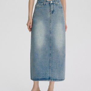 Retro Light-blue Figure-flattering A-line Skirt