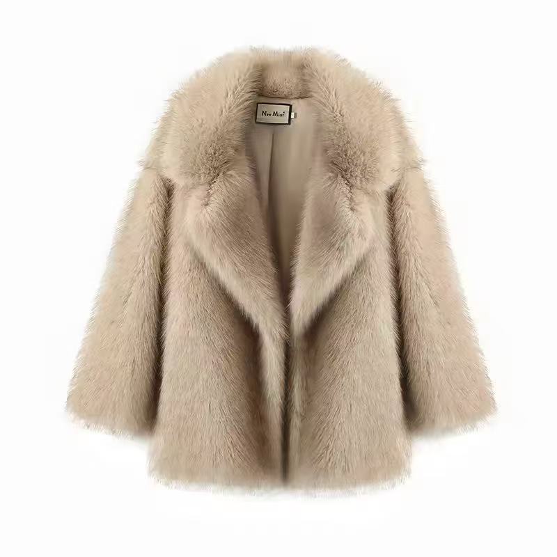Mid Length Womens Faux Fox Fur Coat With A Blazer Style Collar - Image 8