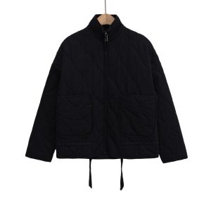 Womens Solid-Color Cotton Coat For FallWinter With Lacing