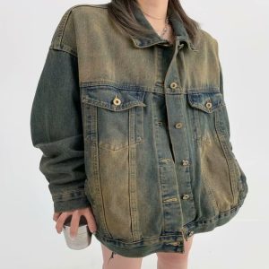 Water-washed Distressed Denim Jacket A Retro Casual Outerwear Piece