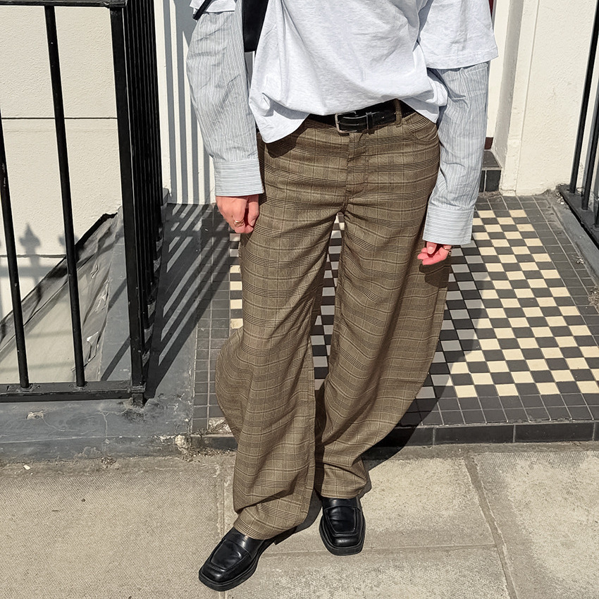 Casual High-waisted Plaid Kick-flare Pants - الصورة 4