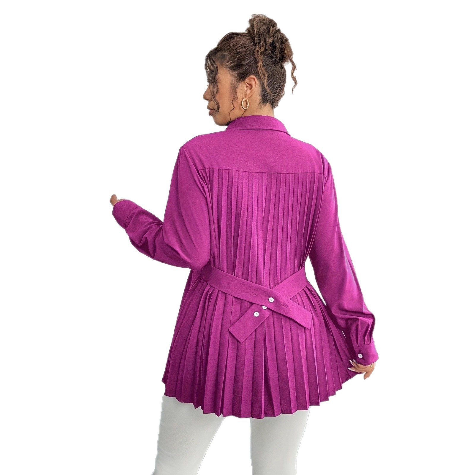 Elegant Casual Solid-color Shirt With Waist Pleats - الصورة 5