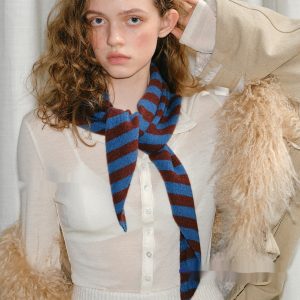 Pure Wool Striped Knitted Triangular Warm Neck Scarfhat