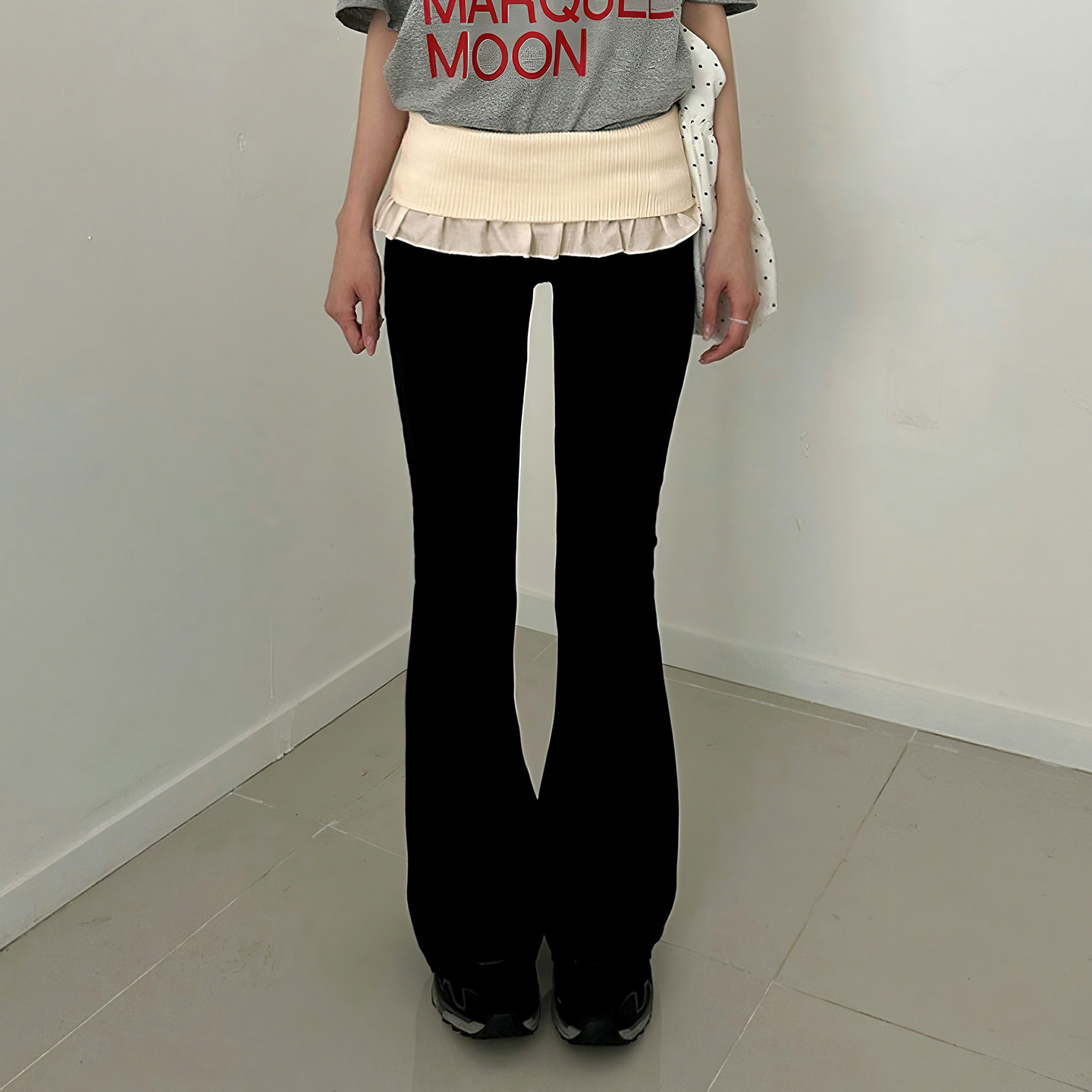 Casual Color-Block Flared Pants With Ruffled Hem And Patchwork Design