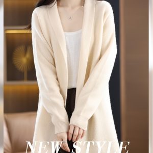 Womens Stylish Loose-fitting Mid-length Knit Cardigan