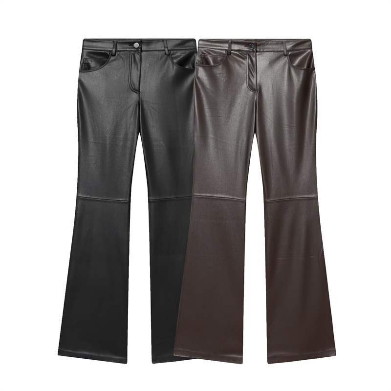 Cord-waist Micro-flared Pants For Leg-lengthening, Figure-hugging Casual Leather Pants - الصورة 4