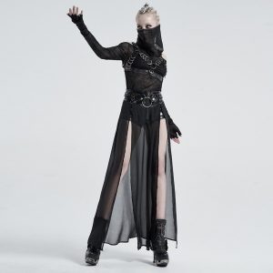 Punk-style Black Mesh Patchwork Faux Two-piece Skirt