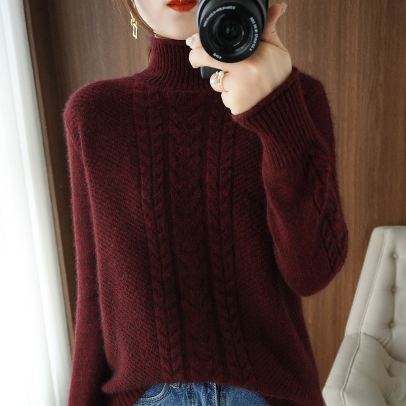 Womens Half-Turtleneck Sweater With Cable Knit And Thickened Design - Image 4