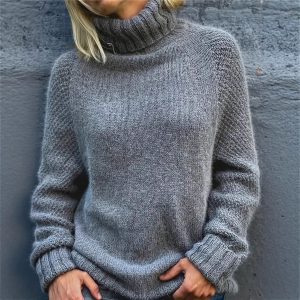 Womens Fashion Long-Sleeve Solid-Color Plus-Size Knitted Sweater