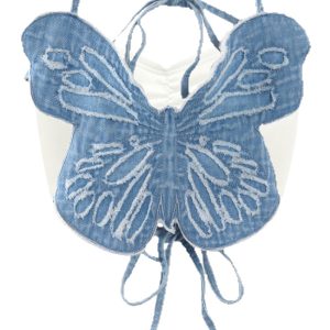Embroidered Camisole With Butterfly Theme Sexy Blue Stage Performance Top For Girl Groups