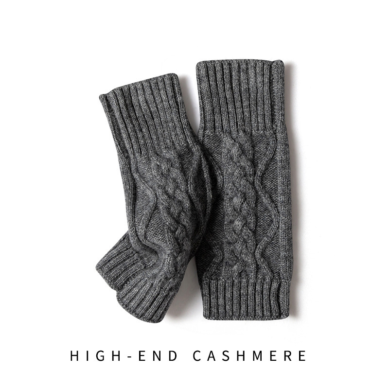 Solid Color Knitted Cashmere Fingerless Gloves - الصورة 4
