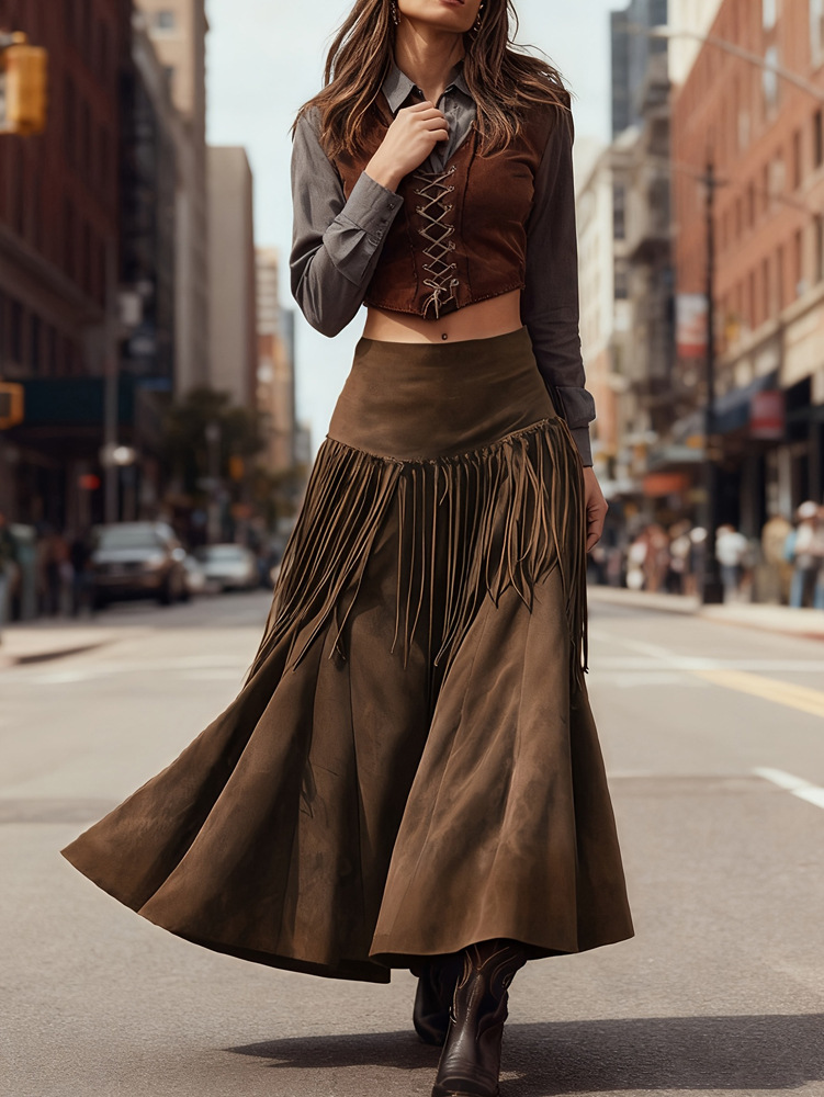Elegant High-neck Figure-hugging Long-sleeve Knit Skirt - Image 5