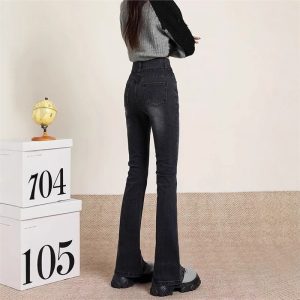 Black-gray Brushed Bootcut Skinny Jeans