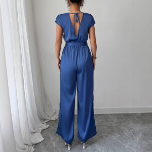 Fashion Wind Deep V High-waisted Wide-leg Jumpsuit Women's Clothing
