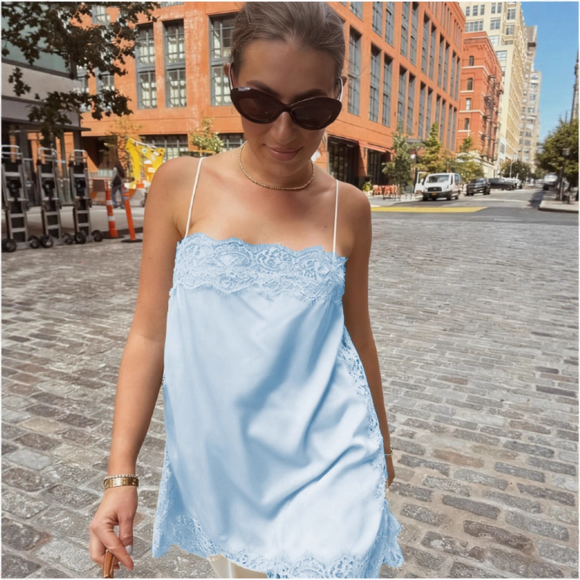 Lace-Trimmed Solid-Color Womens Sexy Strappy Top In A Sassy Chic Style - Image 4