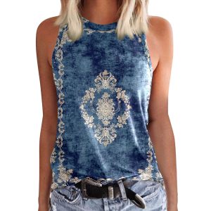 New Womens Crew-neck Tank Top With 3D Digital Print