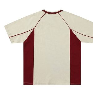 Short-sleeved Men's Summer Color Contrast Patchwork Loose T-shirt Couple Letters Top