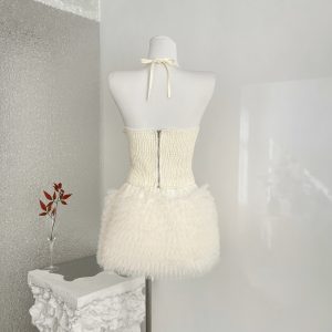 Lace Heavy Embellished Mesh Beaded Sequin Top & Skirt Set Women's Two-Piece