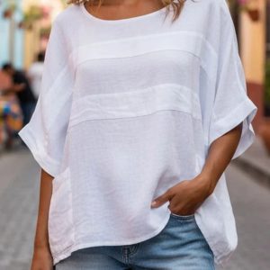 Loose-fitting Top With A Crew Neck And Three-quarter-length Sleeves