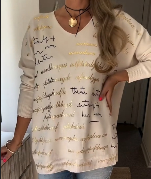 Solid-color Printed Letter Long-sleeve Top For Women - Image 6