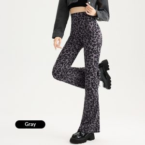 Womens Leopard-print Bootcut Pants With A High Waist For Spring And Autumn