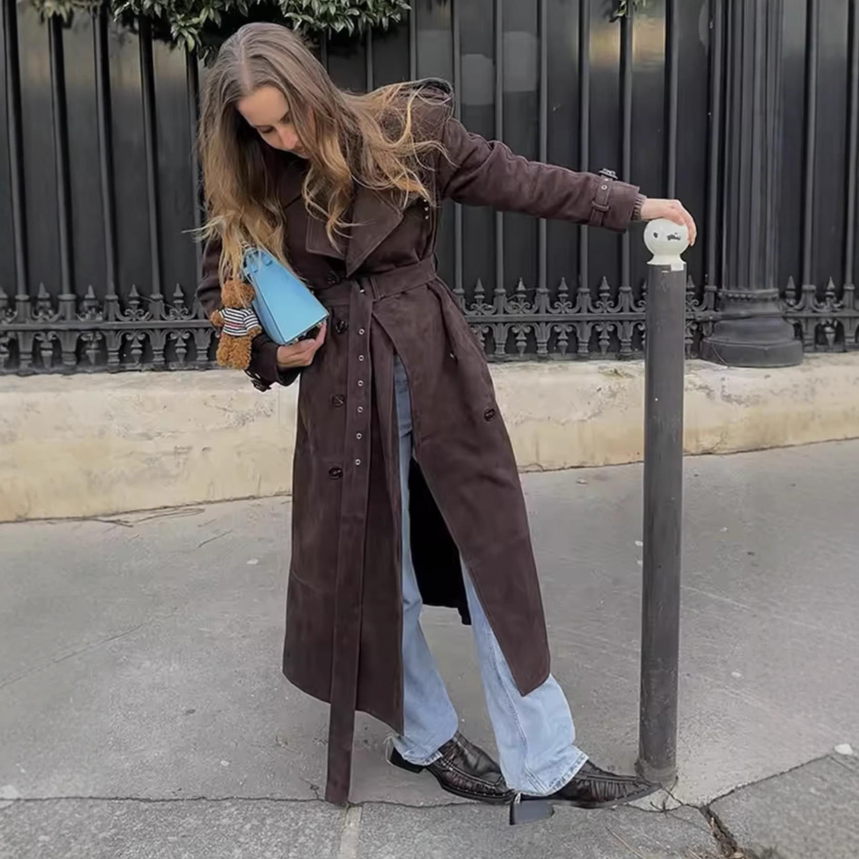 Womens Fashion Casual Mid Length Trench Coat Chic And Relaxed Fit Wool Outerwear - الصورة 5