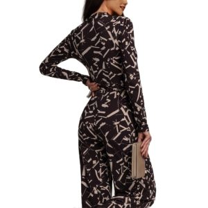 European And American V-neck Printed Long-sleeve Jumpsuit