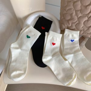 Spring Womens Heart-patterned Mid-calf Socks