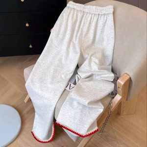 Versatile High-waisted Casual Wide-leg Sweatpants With Contrasting Trim