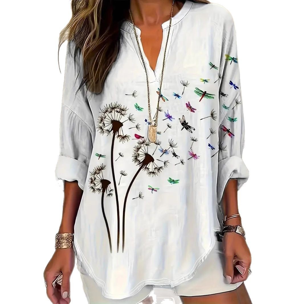 Womens Stand Collar Button-Down Drop Shoulder Long-Sleeve Top - الصورة 2