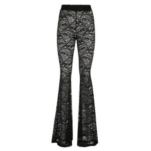 Womens Casual Hollow-Out Lace Patchwork Jacquard Knit Pants