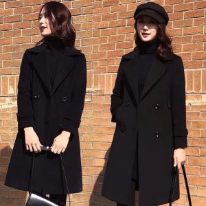 Trendy Black Chanel-style Wool Coat