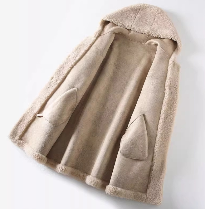 Women's Mid-Length Hooded Coat In Composite Leather And Fur - Image 4