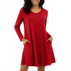 Fashionable Round-neck Long-sleeve Sequin Dress