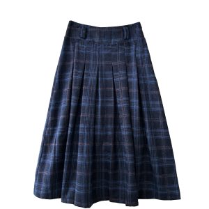 Deep Blue Plaid Preppy-Style Womens A-Line Midi Skirt