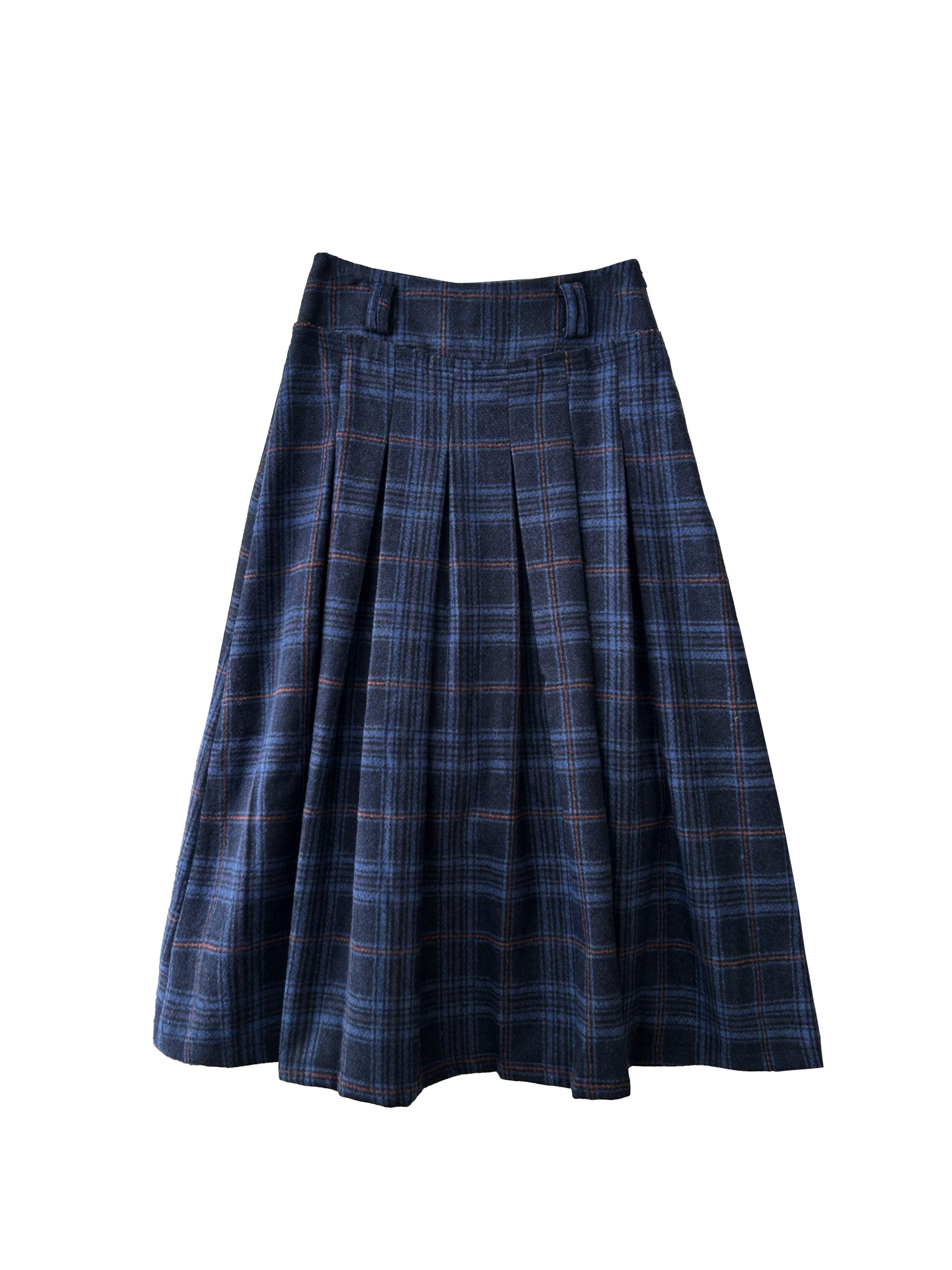 Deep Blue Plaid Preppy-Style Womens A-Line Midi Skirt - Image 2