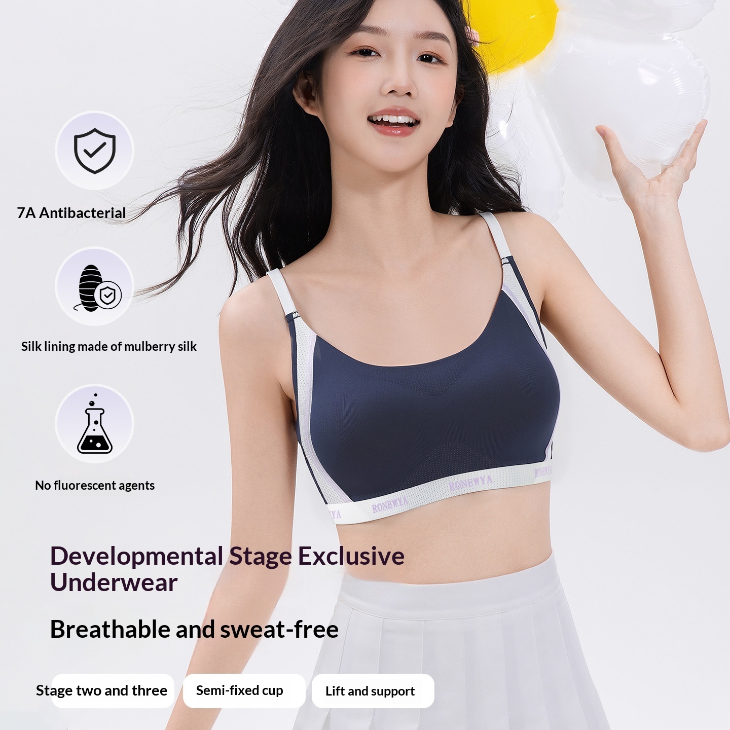 Bra For Developing Girls Wireless Thin Breathable Semi Fitted Sports Vest