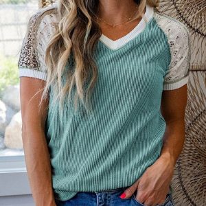 Womens Casual V-neck Short-sleeve Top