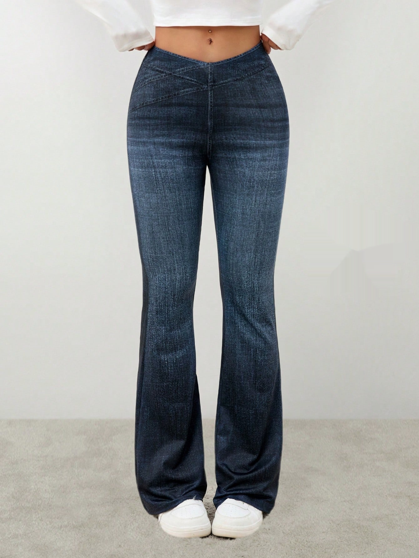 Denim High-rise Slim-fit Slightly Flared Pants That Create A Slimming Look - الصورة 5