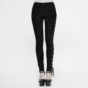 Gothic Womens Leggings With An Asymmetrical Lace-up Design