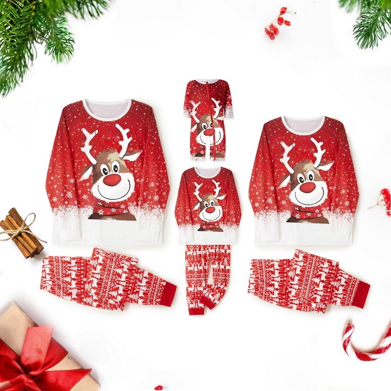 Parent-Child Two-piece Suit Elk Printing Pajamas Suit Homewear - الصورة 3