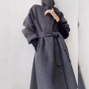 Loose-fitting Double-faced Cashmere Coat, Extra-thick Wool Overcoat