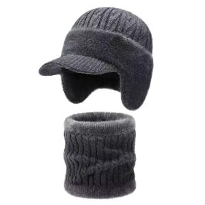 Thickened Warm Knitted Beanie With Rabbit Fur Lining And Ear Flapswind- And Cold-resistant For Cycling