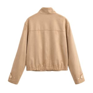 Womens Casual Stand-collar Suede-fleece Long-sleeve Jacket