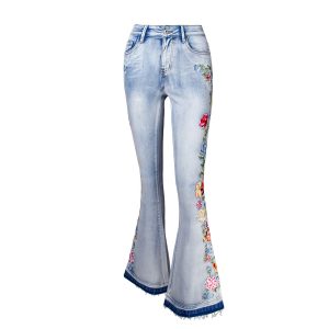 Flared Jeans For Women With Intricate 3D Embroidery In A Heavyweight, EuropeanAmerican Style