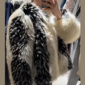 Arrival Multi-Color Short Fur Coat Trendy Padded Patchwork Fuzzy Jacket